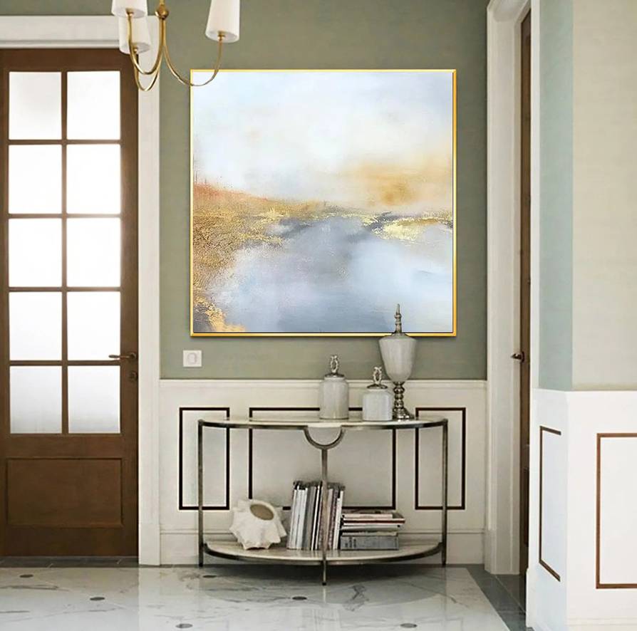 Impressionist Hand-painted Original Hallway Blue Scenic Abstract D94I0